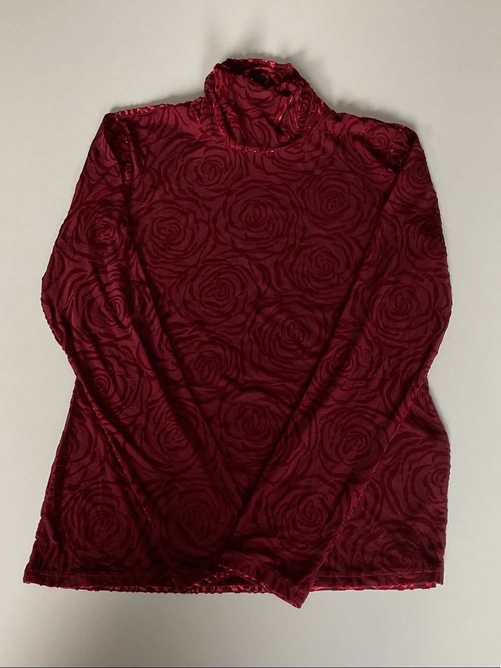White House Black Market Burgundy Rose Velvet Burnout Turtleneck